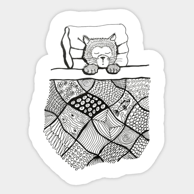 Cat in bed Sticker by Puddle Lane Art